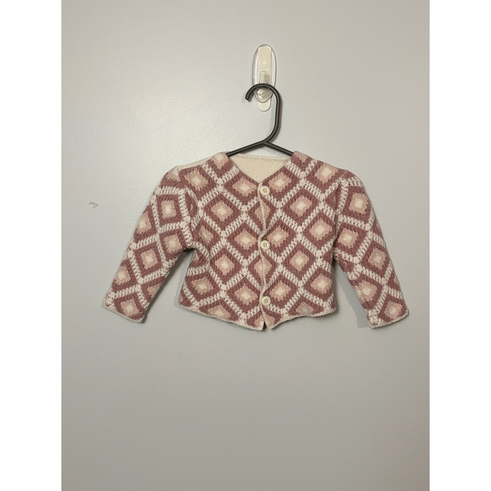 So Dorable Kids Cardigan 6-12 Months Button‎ Front Diamond Knit Mauve Cream